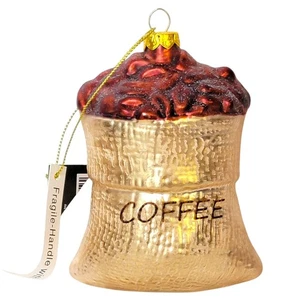 Robert Stanley Coffee Beans Bag Christmas Ornament Brown Blown Glass Decoration - Picture 1 of 4