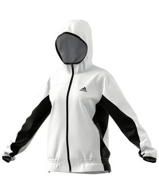 Adidas Marathon 3 Stripes Womens White Track Jacket Full Zip Hooded Size M NWT - Image 1 of 4