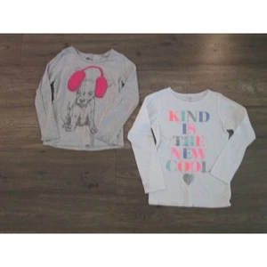 Long Sleeve T-Shirts Bundle of 2 Kids Girls Size 8 White Grey Tops Dog Kind Cool - Picture 1 of 8