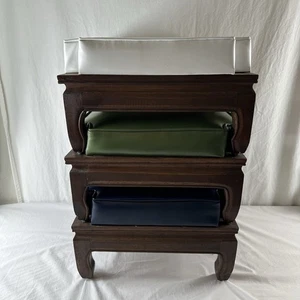 Set Of 3 Baumritter MCM Ethan Allen-Style STACKING OTTOMANS Foot Stools Vinyl - Picture 1 of 22