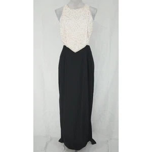 Stenay Gown Womens 12 Ivory Black Silk Sequins Waist Cut Outs Lined Dress - Picture 1 of 24