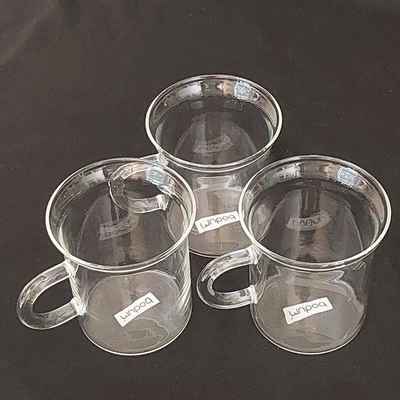 3 Bodum Bistro Clear Glass Flared edge Espresso Coffee Cups  with handle - Image 1 of 4