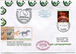 2003 Luftschiffpost n. 33 Pro Juvent. Dirigibile OE-ZHY Mythos Pferd Koflach ONU - Picture 1 of 1
