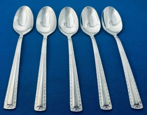 Sabatier ENCORE Stainless, 18/0, Satin, Glossy Leaf Outline - Set of 5 Teaspoons - Picture 1 of 2