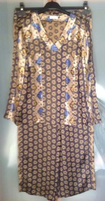 ЖЕНСКИЕ БРЮКИ DRIES VAN NOTEN $2500 ЗОЛОТО/ТЕМНО-СИНИЙ ШЕЛК/ВИСКОЗА 2 шт. РАЗМЕР 40 БЫВШИЕ В УПОТРЕБЛЕНИИ - Изображение 1 из 4