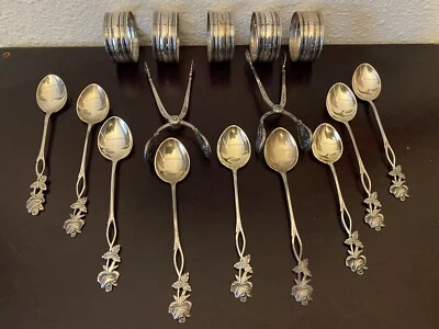 Finlandia Juego de ley "7 cucharas Demitasse, 2 pinzas de azúcar 5 anillos de servilleta L@@K" Foto 1 de 4