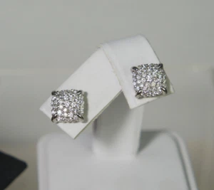 David Yurman 925 Silver 585 Chatelaine Pave Diamond Post Stud Earrings DY Pouch - Picture 1 of 7