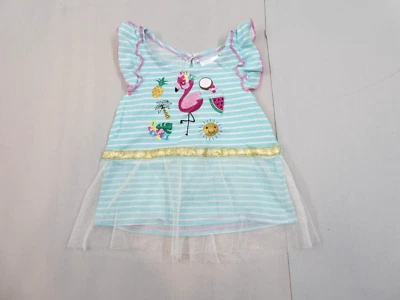 Kidgets Toddler Girls Dress Flamingo Summer Glitter Graphic Sheer Skirt 18M - Image 1 of 4