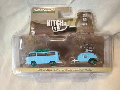 Volkswagen Tipo 2 1972 Greenlight 1:64 Enganche y remolque 32080-C Chase Car Foto 1 de 4