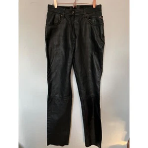 Buffalo Polo regular cut black motorcycle real leather high rise slim fit pants - Picture 1 of 18