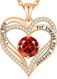 Heart Pendant Necklace Rose Gold 925 Sterling Silver AAAAA CUBIC ZIRCONIA Gift - Picture 1 of 7