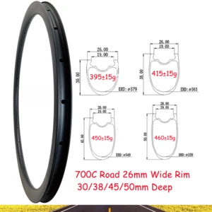 700C Carbon Rim 30X26 38X26 45X26 50X26mm Disc or V Brake Tubeless 16-32 Hole - Picture 1 of 18