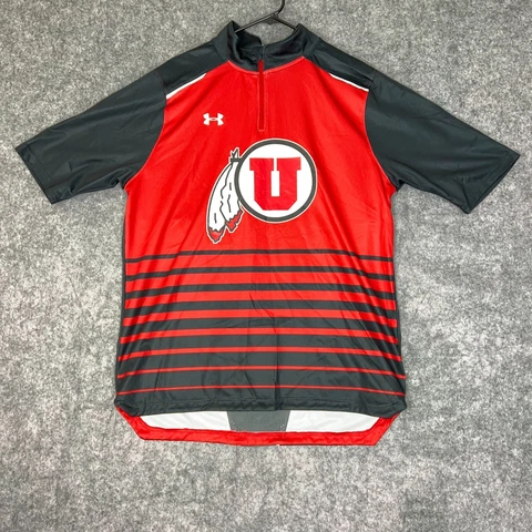 Utah Utes Mens Shirt Large Red Black Under Armour 1/4 Zip Pullover NCAA Football Cover