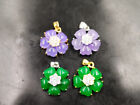 Gold Plated Inlay Green Purple Jade Cubic Zirconia Heart Flower Pendant Necklace