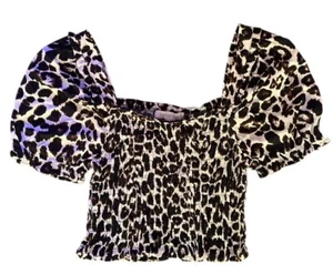 Top corto manga abullonada Monteau mezcla de lino leopardo grande playa lechera - Imagen 1 de 8