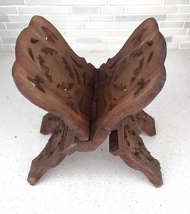 Vintage Hand Carved Wood Folding Bible Display Book Holder Wooden Stand India - Picture 1 of 4