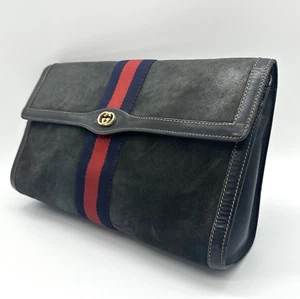 Vintage GUCCI Clutch Tasche Sherry Line schwarz Wildleder echt aus Japan - Bild 1 von 14