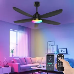 Smart Ceiling Fan 42" RGB Light App Remote 6-Speed Dimmable Indoor Outdoor - Picture 1 of 8