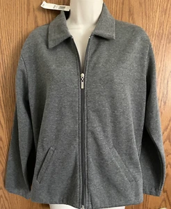 Jennifer Moore Petites Gray Zip Front Sweater Jacket Long Sleeves Women's Size M - Picture 1 of 10