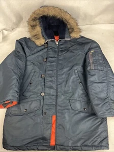Vintage Arctic Snorkel Parka Jacket Mens Large Tall 42 Blue Military Faux Fur - Picture 1 of 13
