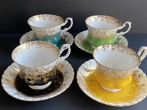 4 Sets Of Royal Albert Bone China Teacup Saucer Regal Serie In 4 Colours - Picture 1 of 3