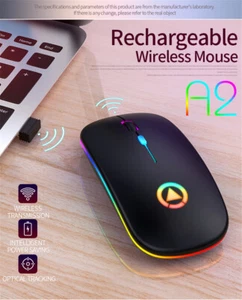 Bluetooth Mouse Silent Rechargeable 2.4G Wireless Mouse Ergonomic RGB Mini USB - Picture 1 of 13