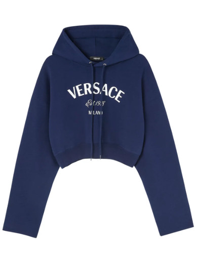 Felpa con cappuccio cropped nuova con etichette autentica Versace logo ricamato coulisse 40 IT $595