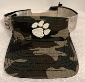 CLEMSON TIGERS ADULT ADJUSTABLE SNAPBACK CAMO VISOR CAP HAT WITH PAW & U.S. FLAG - Picture 1 of 9