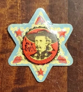 Vintage General Custer Post's Raisin Bran Premium Tin Litho Star Badge - Picture 1 of 4