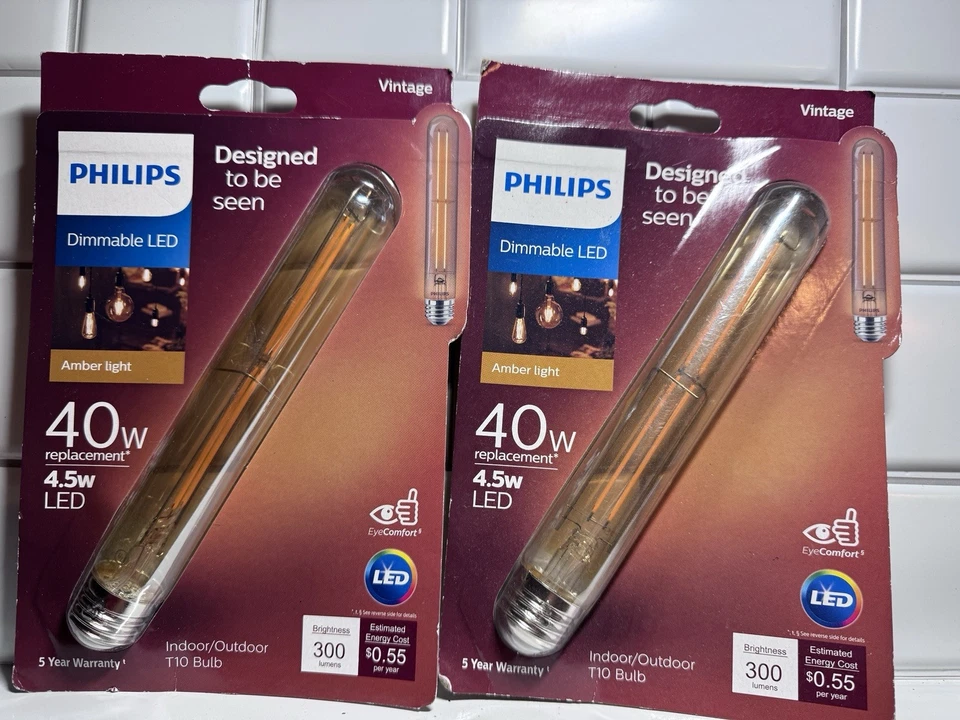 Philips 40W Equivalent T10 Dimmable Edison LED 4.5W Bulb warm white (Set Of 2) - Image 1 of 2