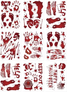 Halloween Wall Stickers 8 Sheets Bloody Handprint Footprint Scary Party Decor - Picture 1 of 8
