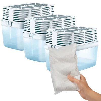 HUMYDRY® Premium 3 x Luftentfeuchter mit 1KG Granulat für Räume bis 35m² - geruchsneutral