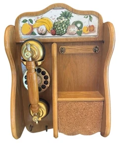 Telefono retrò vintage legno ottone ceramica piastrelle campagna fattoria MCM - Foto 1 di 10