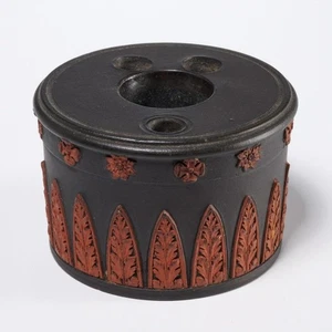 Rare Antique Wedgwood Regency Era Black Basalt Rosso Antico Jasperware Inkwell - Picture 1 of 6