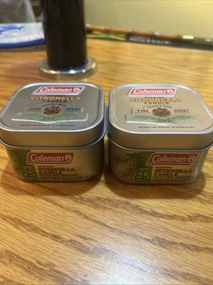 2 Coleman Pine Scented Citronella Candle with Wooden Crackle Wick 6 oz Tin 25 Hr - Image 1 of 3