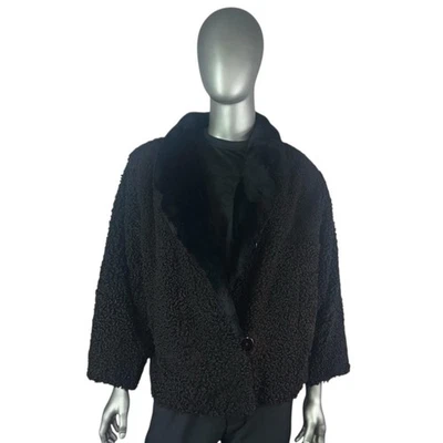Men’s Black PERSIAN LAMB w/Sheared BEAVER Jacket, Sz L/XL, Certified Vintage Fur - Image 1 of 4