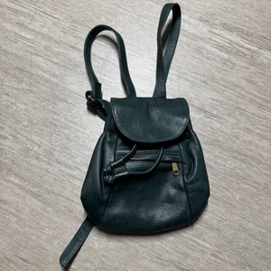 VTG New England Leather Accessories Mini Backpack Crossbody Hunter Green Snap - Picture 1 of 6