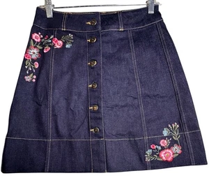 Kate Spade Neu mit Etikett bestickt Blumen A-Linie Denim Rock Gr. 2 Western Boho Knöpfe - Bild 1 von 21