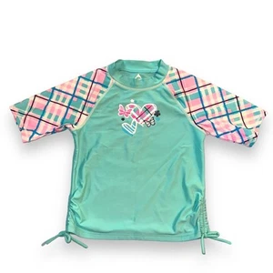 Gerry Girls Rash Guard Swim Top Short Sleeve Plaid Heart Butterfly Pattern Sz 8 - Picture 1 of 5