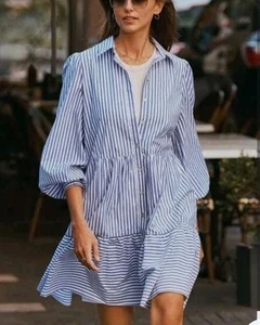 WITCHERY Pin Striped Shirt Dress Size 8 S GUC Light Blue & White - Picture 1 of 13