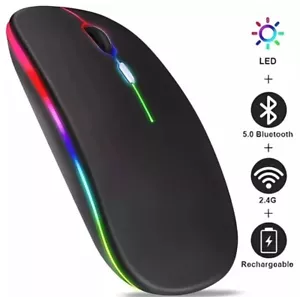 RGB LED Wireless Mouse Rechargeable Optical Silent Mice USB For PC Laptop UK - Picture 1 of 5