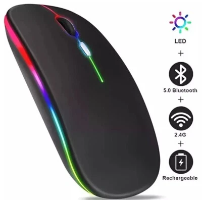 RGB LED Wireless Gaming Mouse Rechargeable Optical Silent Mice USB For PC / Mac - Image 1 of 4