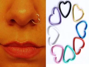 8 Farben Fake Clip On Piercing Herzform Edelstahl Nase Ohr Ringe - Bild 1 von 3
