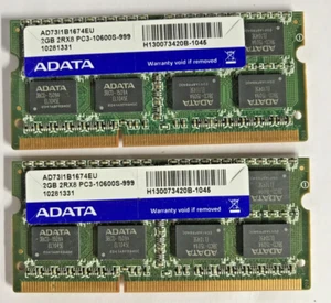 ADATA 4GB (2x2GB) DDR3 SODIMM AD73I1B1674EU 2RX8 PC3-10600S-999 #R1917 - Bild 1 von 2