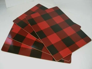 Set of 4 Placemats Buffalo Plaid Red Black Wood 16x12 Pre-Owned - Picture 1 of 10