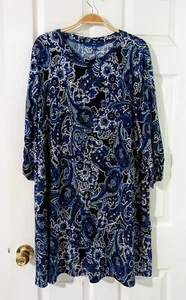 Vestido Apt 9 Mujer Multicolor Azul Estampado Elastizado Manga 3/4 Talla XXL NUEVO SIN ETIQUETAS - Imagen 1 de 6