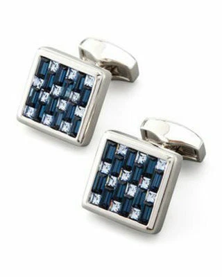 Gemelos Baguette Azul Redondos Blanco 925 Plata Sólida Para Hombre Joyería Cuadrada Foto 1 de 2