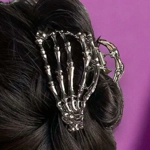 Metal Skeleton Hand Claw Clip, Cute Silver Claw, Thick Thin Hair, Spooky Season - Picture 1 of 10
