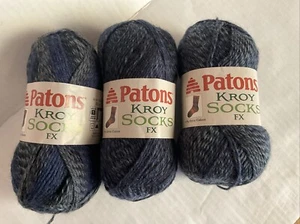 Patons Kroy Socks FX Yarn Lot Of 3, Cadet Colors - Picture 1 of 5