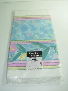 pink blue white tulip floral rectangle paper TABLE COVER party Tablecloth 54x96 - Picture 1 of 3